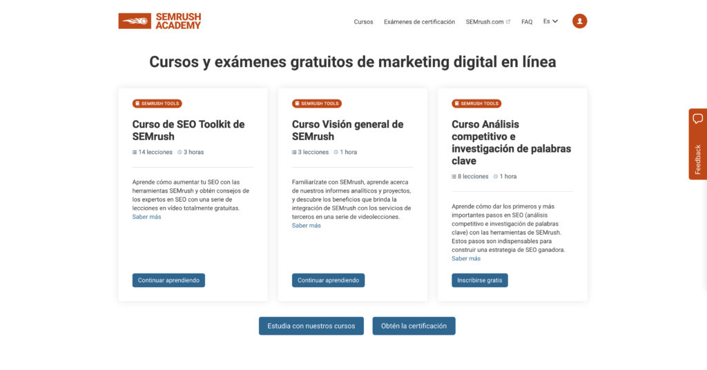 cursos examenes semrush