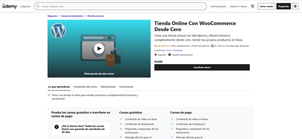 curso udemy tienda online con woocommerce desde cero