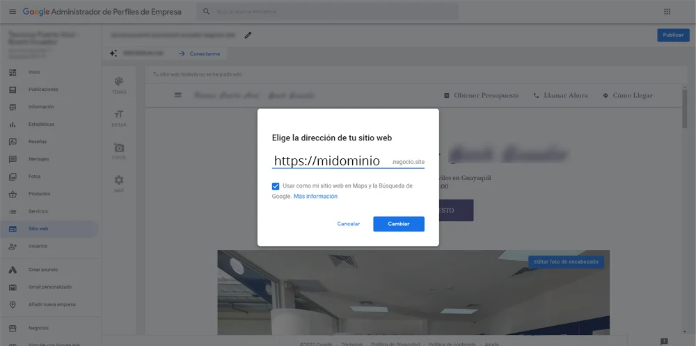 google my business sitio web para negocio